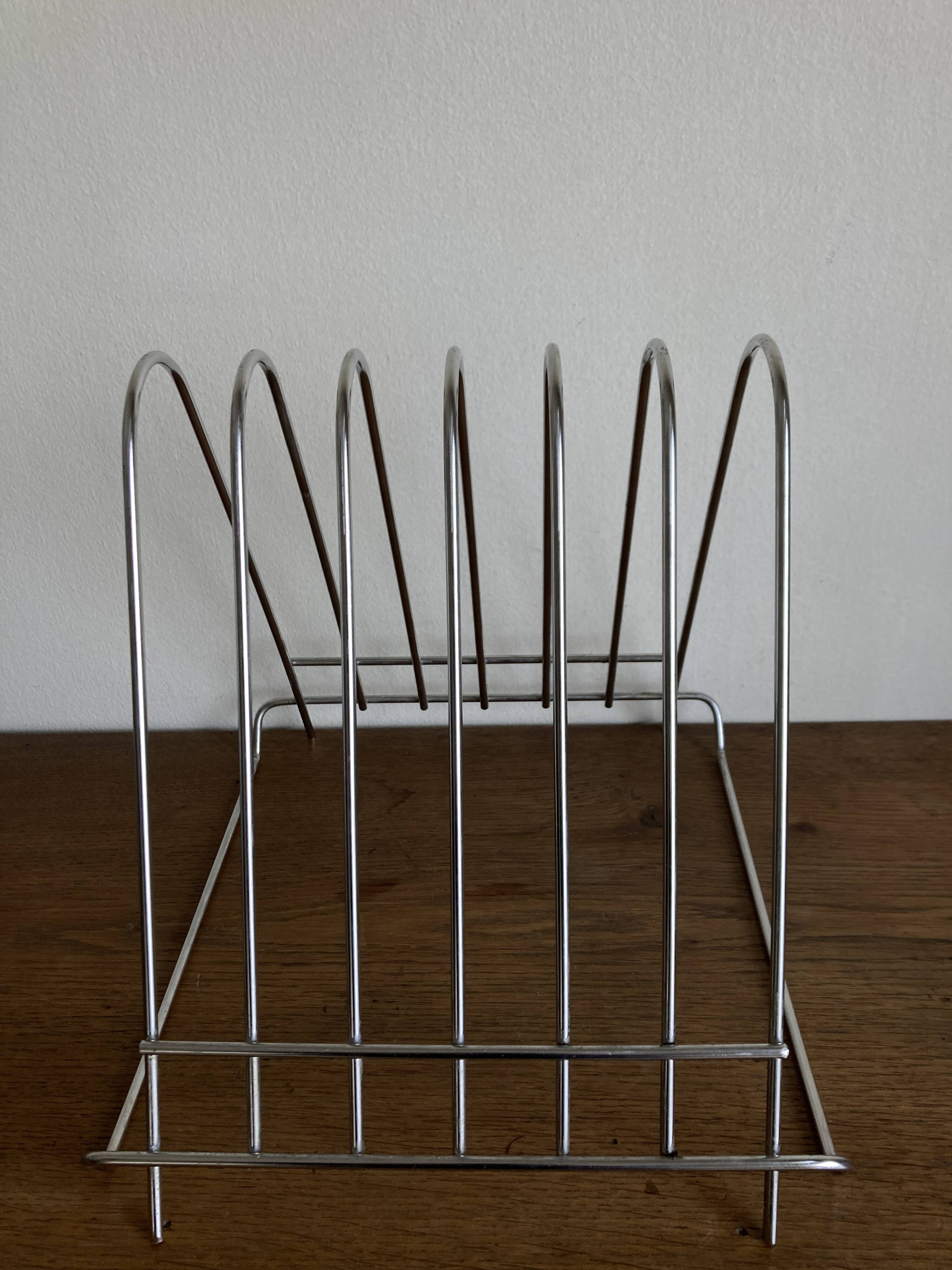 Chrome space age record magazine rack, 1970s