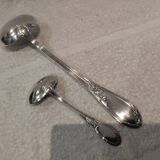 2 Silver-plated soup and sauce ladles with rocaille ribbon decoration