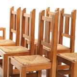 Set of Eight Handmade Solid Oak Chairs, 1970s