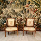 Pair of armchairs cabriolet style louis xvi period xixth