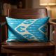 Handmade Silk Ikat Lumbar Cushion Cover, Sky Blue Oval Print Pillow Case