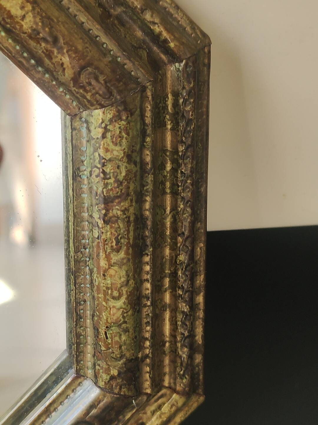 Octagonal Tuscan Wall Mirror. Art Deco. Iridescent wood/brass frame.