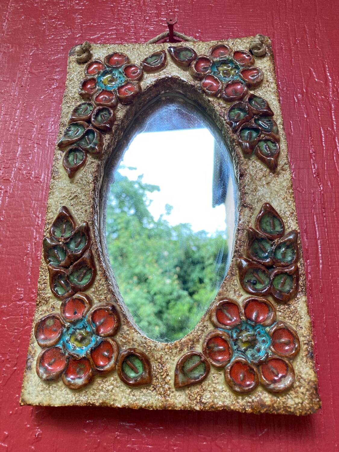 Ceramic mirror from the Roue Workshop in Vallauris, 1950