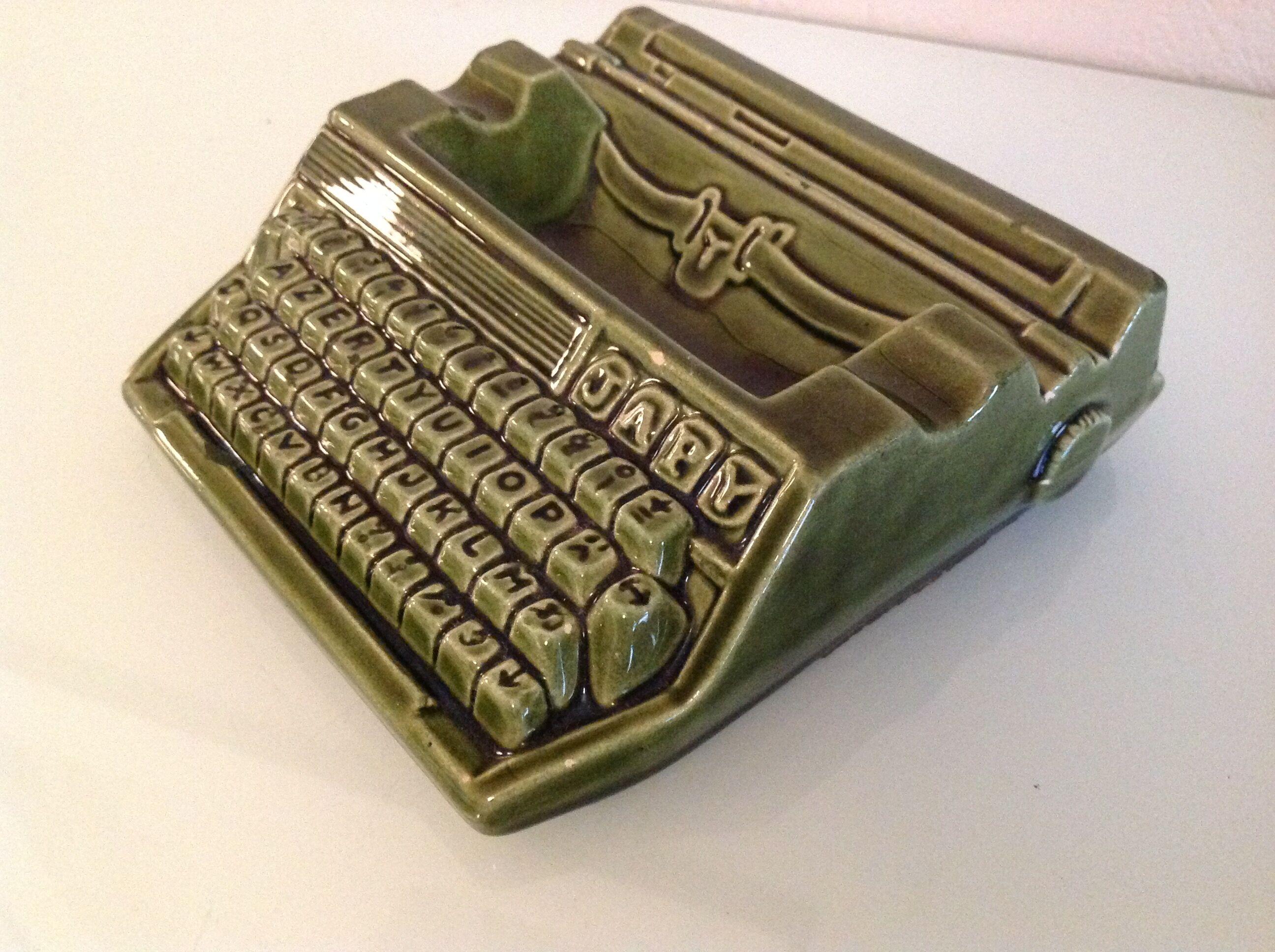 Japy advertising ashtray in olive green / vintage ceramic 50s-60s