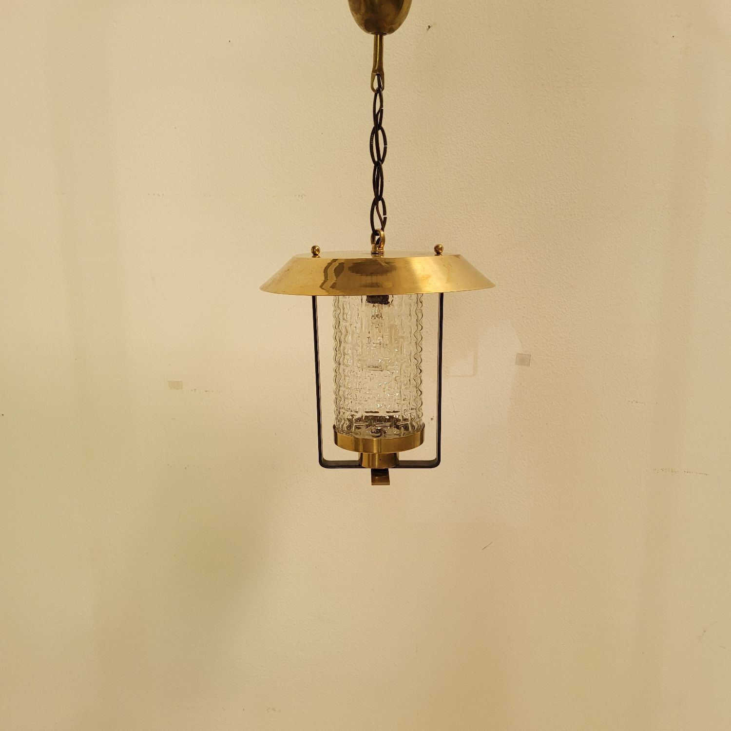 Vintage Pendant Lamp Maison Arlus in glass and brass year 70