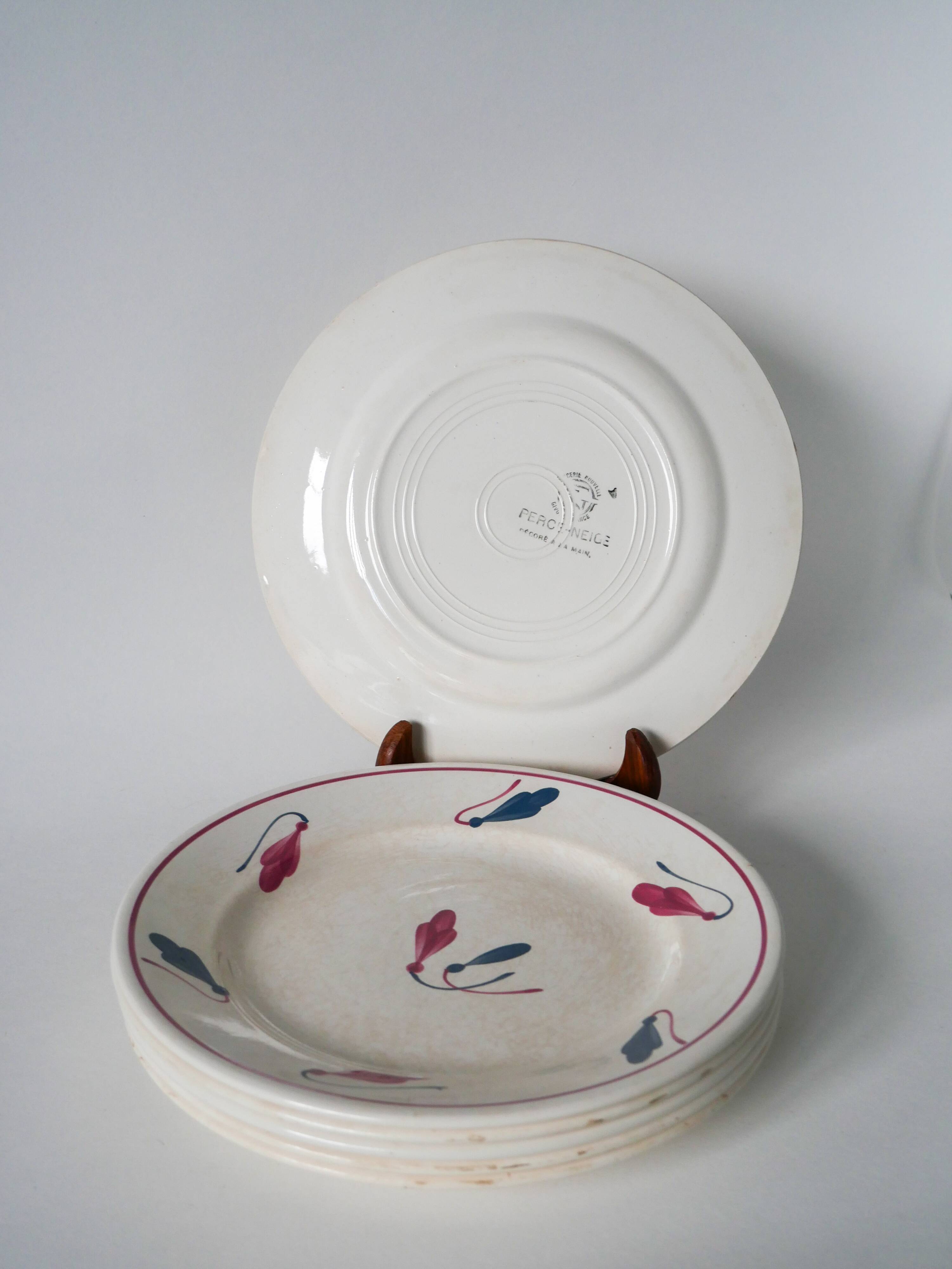 Set of 6 flat plates Givors model Perce-Neige 1950