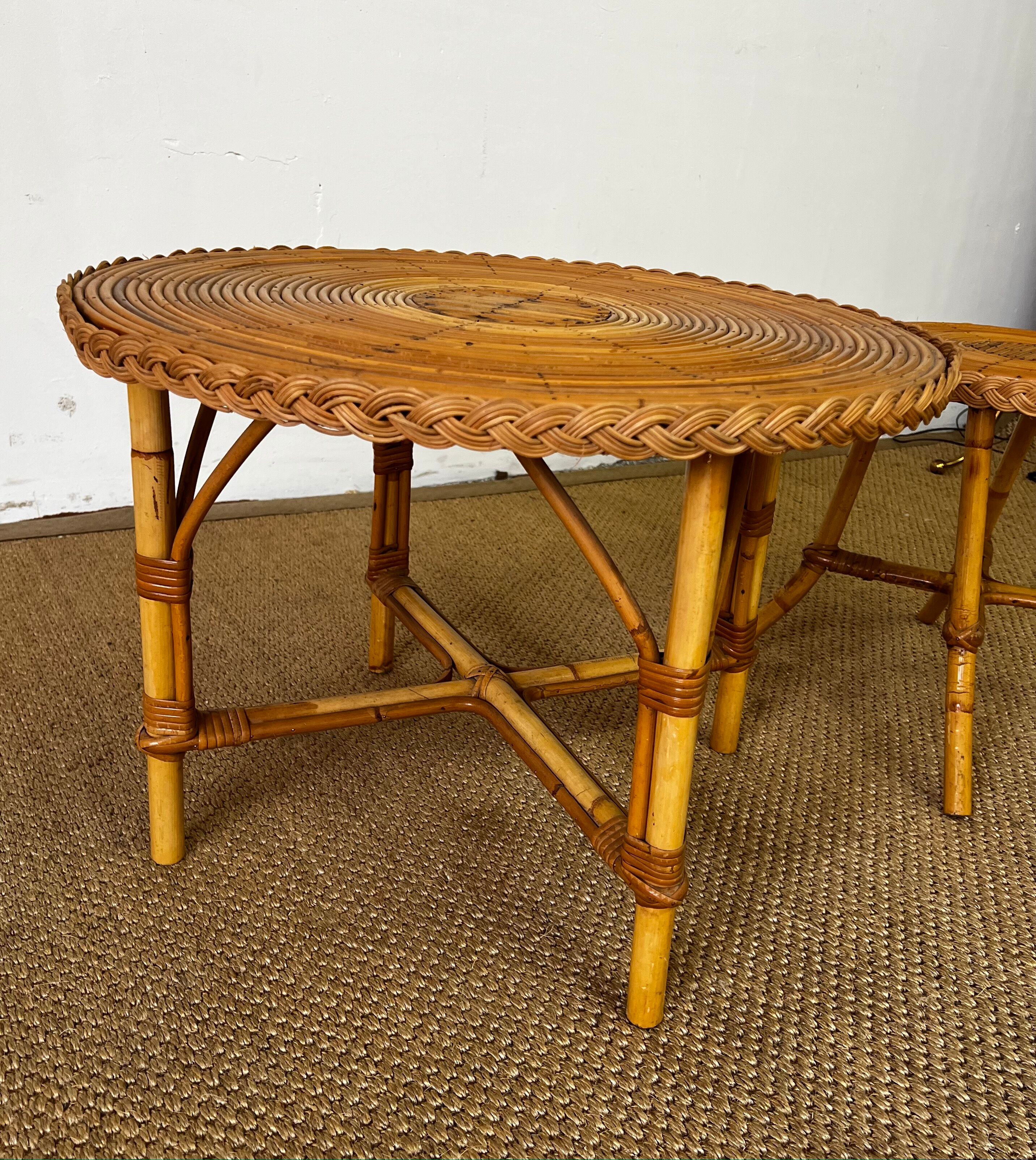 Pair of rattan side tables