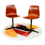 Pair of children's chairs made of plywood, vintage style, metal legs