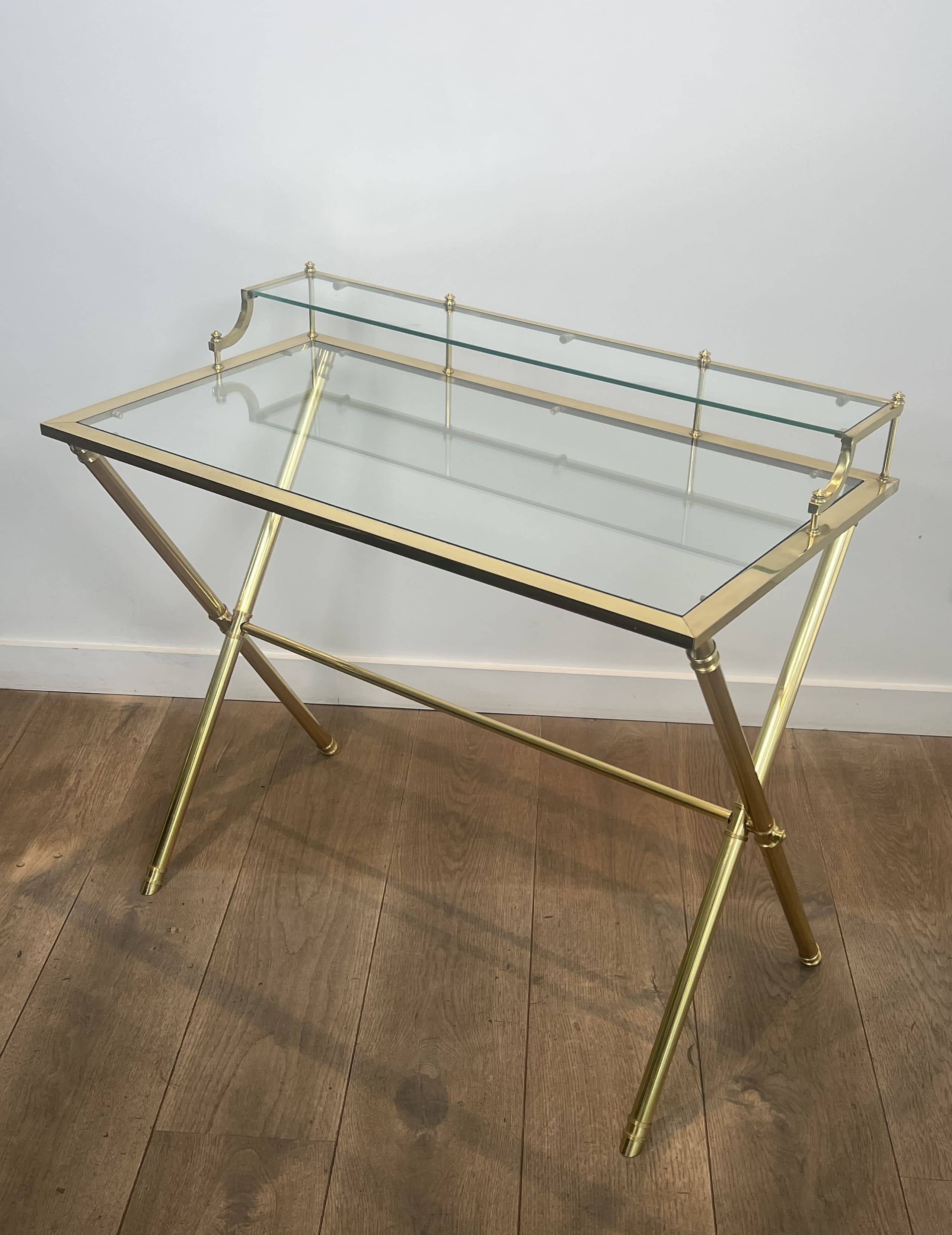 Neoclassical Gradine Desk in Brass and Glass, Attributed to the Mai