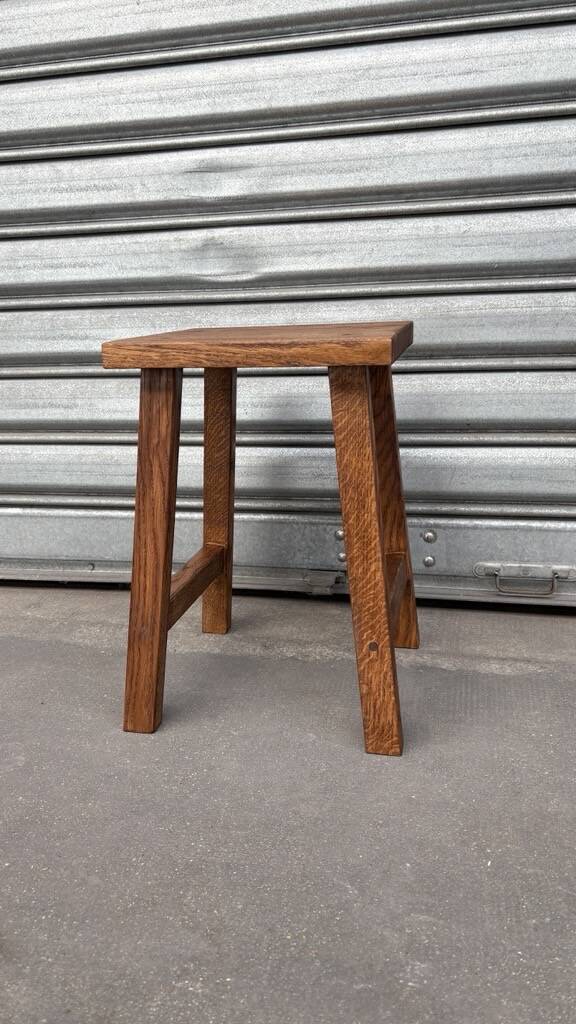 Dark wood stool folk art solid French oak