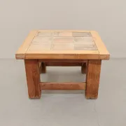 Brutalist Oak Coffee Table with Red Terracotta Tiles, 1950s