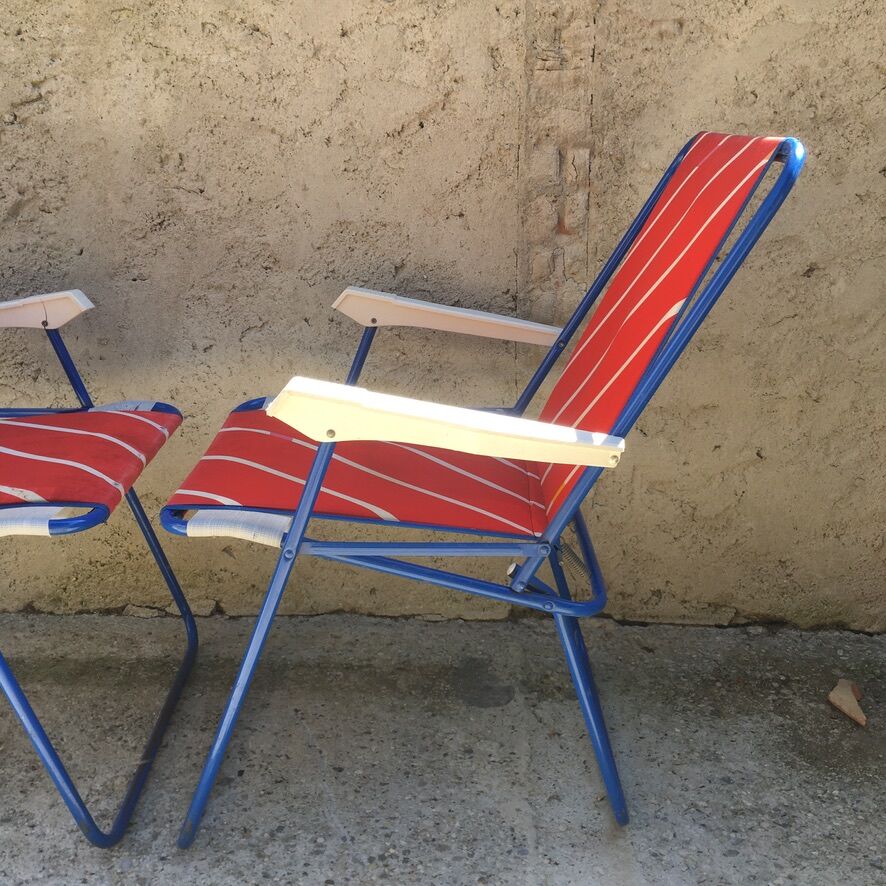 Pair of foldable camping armchairs "lafuma"