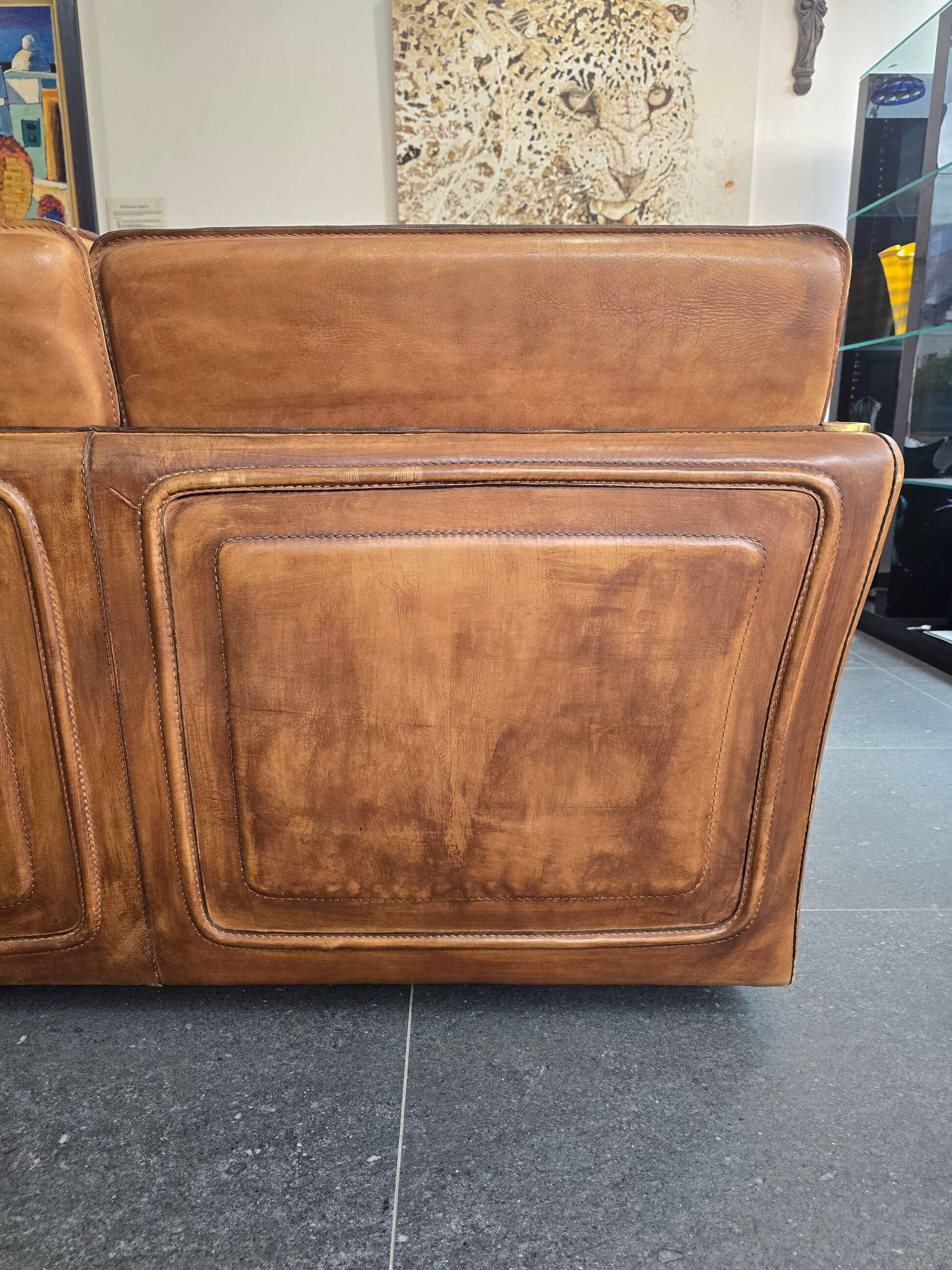 Roche Bobois vintage lounge from the 80s – cognac buffalo leather – 2 sofas + pouf