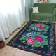 Romanian handwoven carpet green and fuchsia rug made in wool bohemian design
