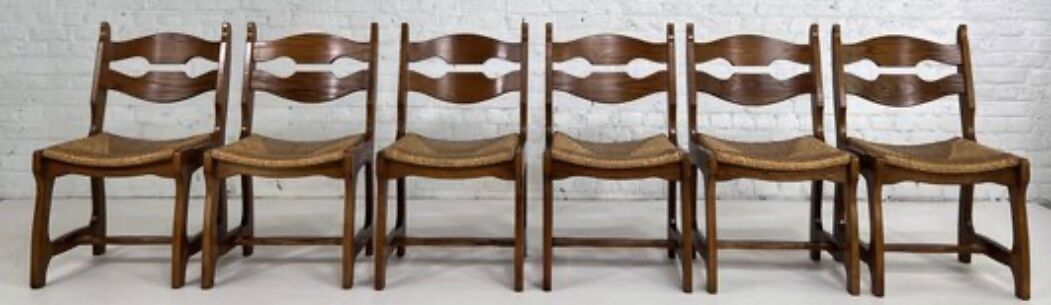 Guillerme et Chambron set of six light oak chairs