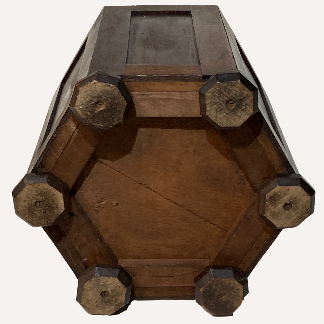 Art deco modernist brutalist oak hexagonal cabinet, ca 1910