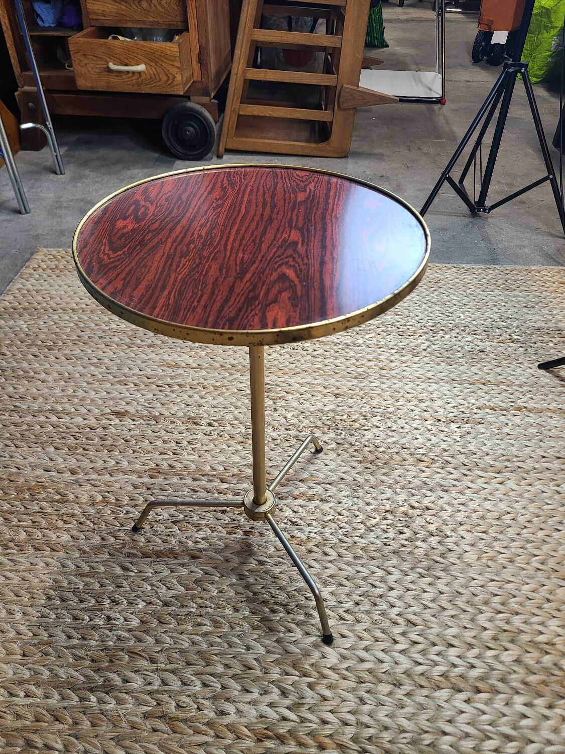 Vintage brass and rosewood side table