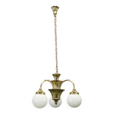 1930s Czechoslovak Art Deco Brass and Opaline Glass Chandelier