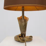 Hollywood Regency Brass Cobra Table Lamp with Brown Shade, France, 1970s