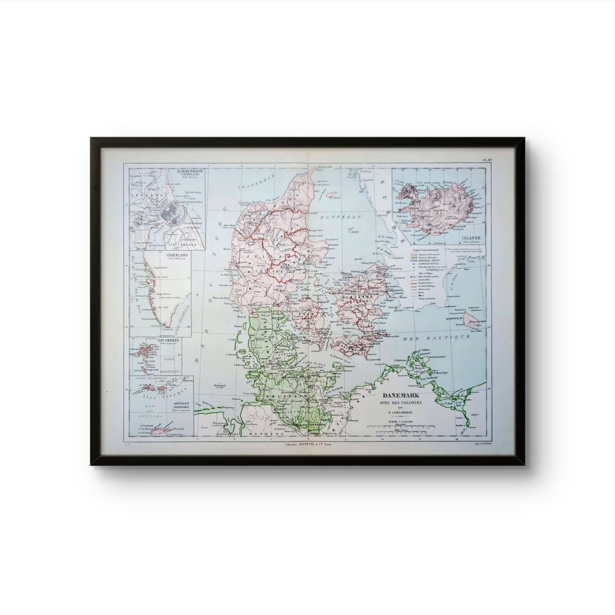 Denmark and dependencies, period map, 1887, Authentic