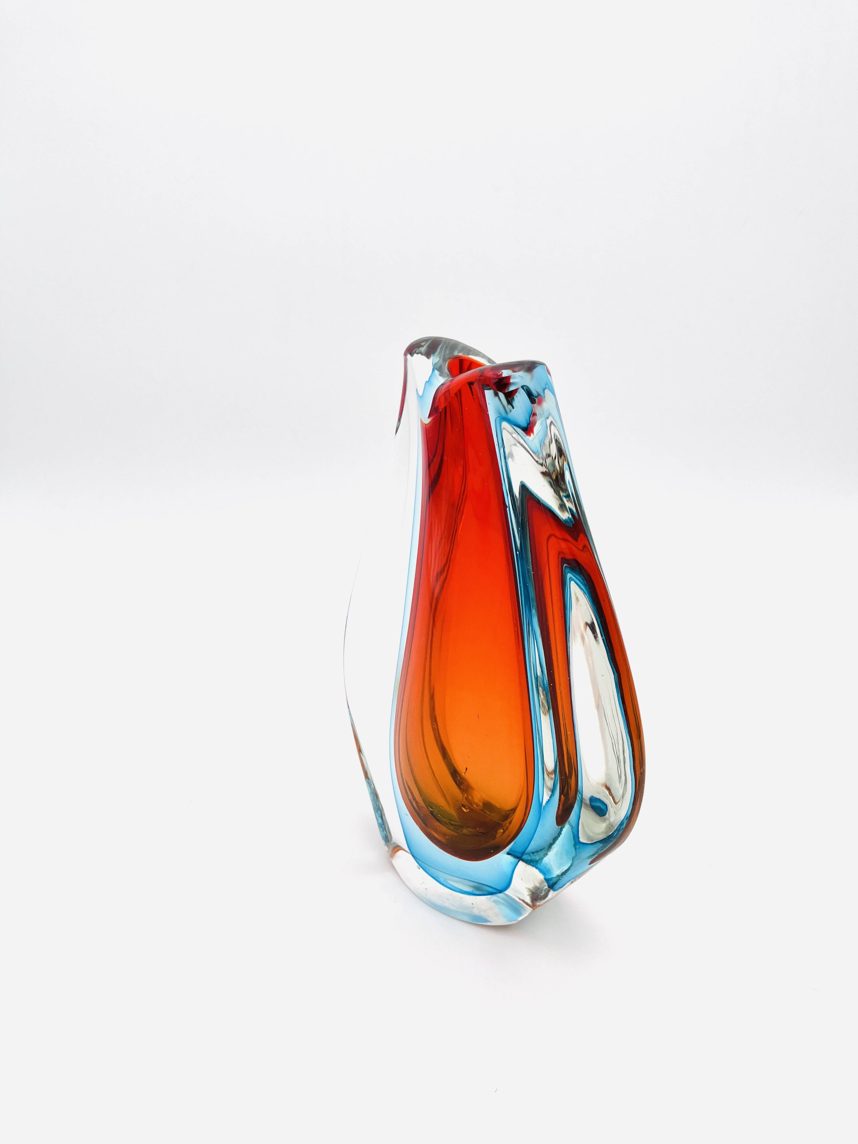Large Sculptural Sommerso Vase Murano Flavio Poli Seguso Vetri d'Arte