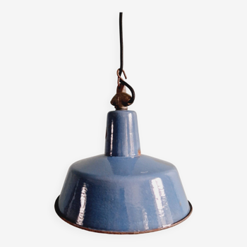 Industrial pendant light in blue enameled sheet metal, 1950s-60s