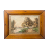 Watercolor "Path to the river" signed Ernest Ista (XIX °) + pitchpin frame