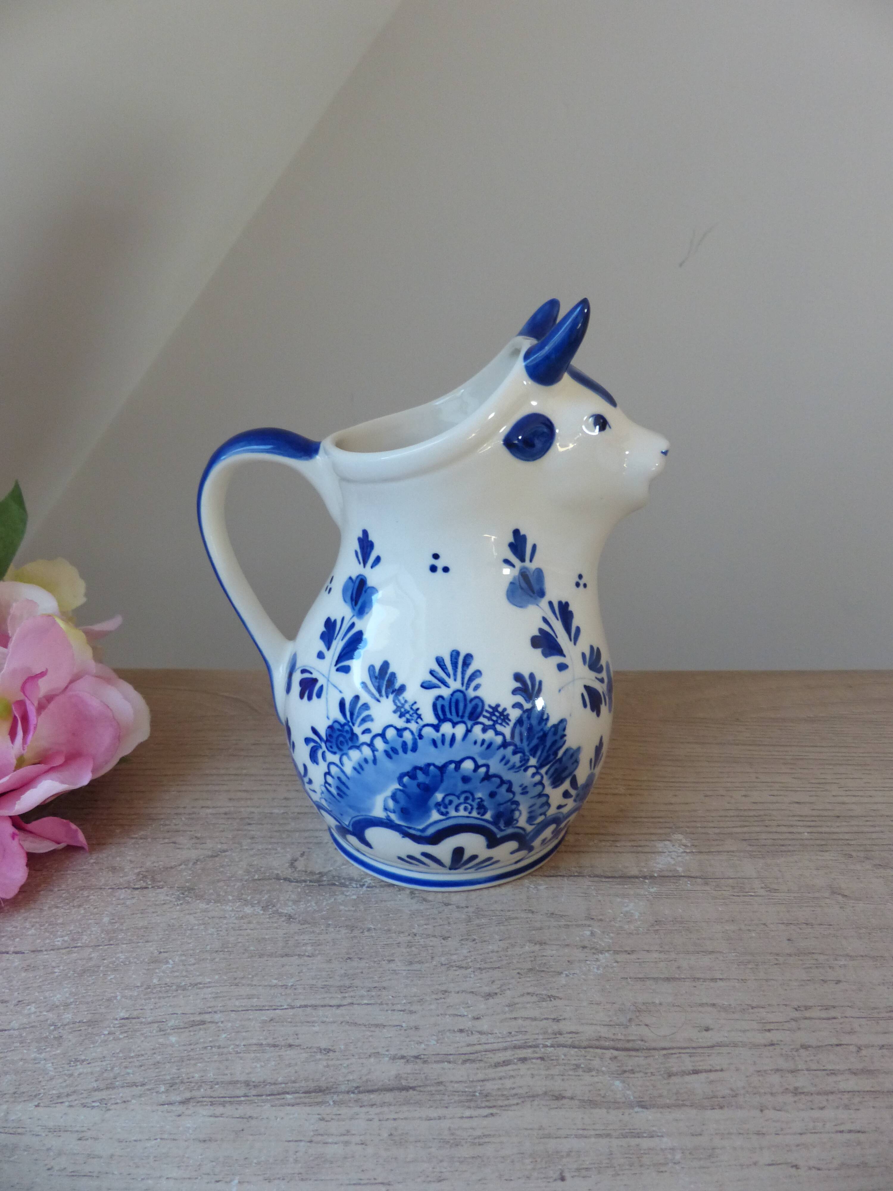 Old milk jug small cow pitcher in delf blue holland ceramic hand painted