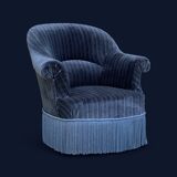 Fauteuil crapaud velours bleu jean
