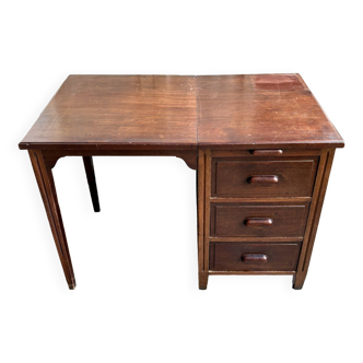 Bureau en bois foncé 3 tiroirs et 1 tablette