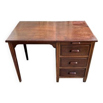 Dark wood desk with 3 drawers and 1 shelf