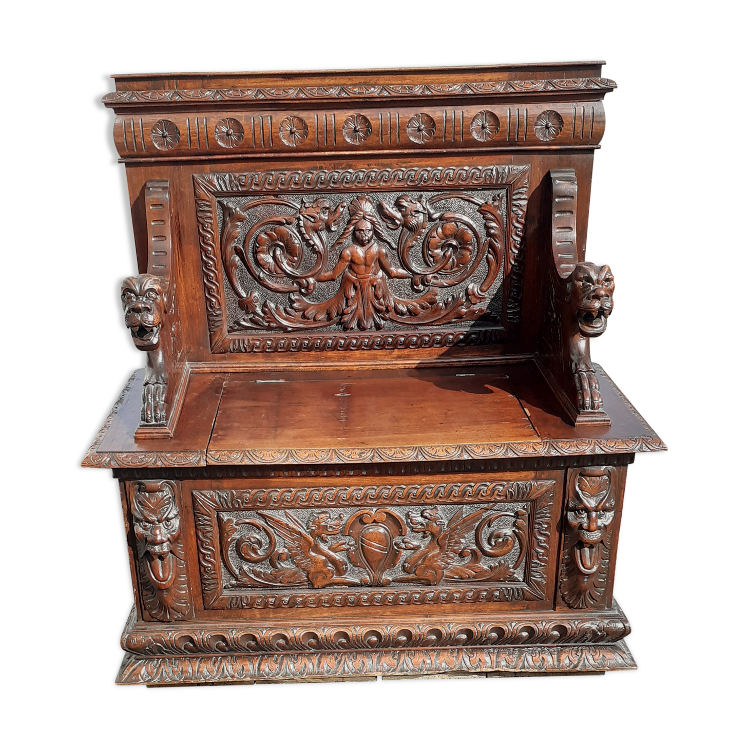 Henri II style walnut chest bench