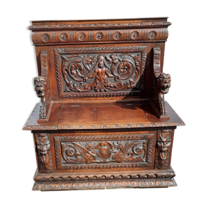 Banc coffre style henri II en noyer