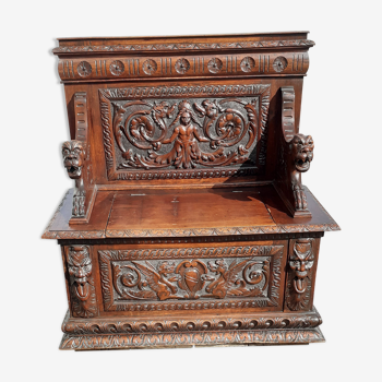 Henri II style walnut chest bench