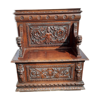 Banc coffre style Henri II en noyer