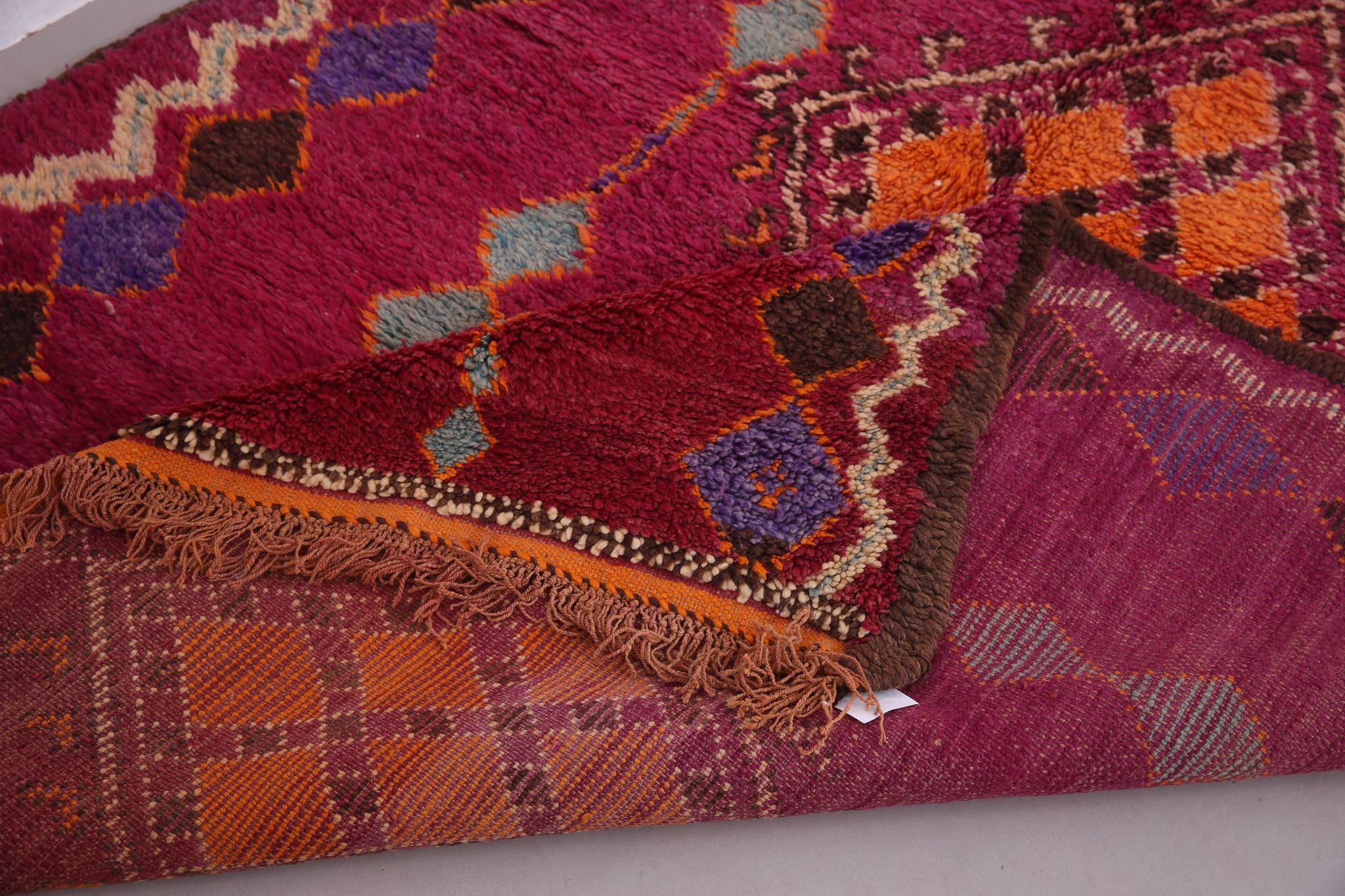 Large Burgundy Moroccan rug 196 x 472 cm - Vintage Moroccan Wool Rug Boho