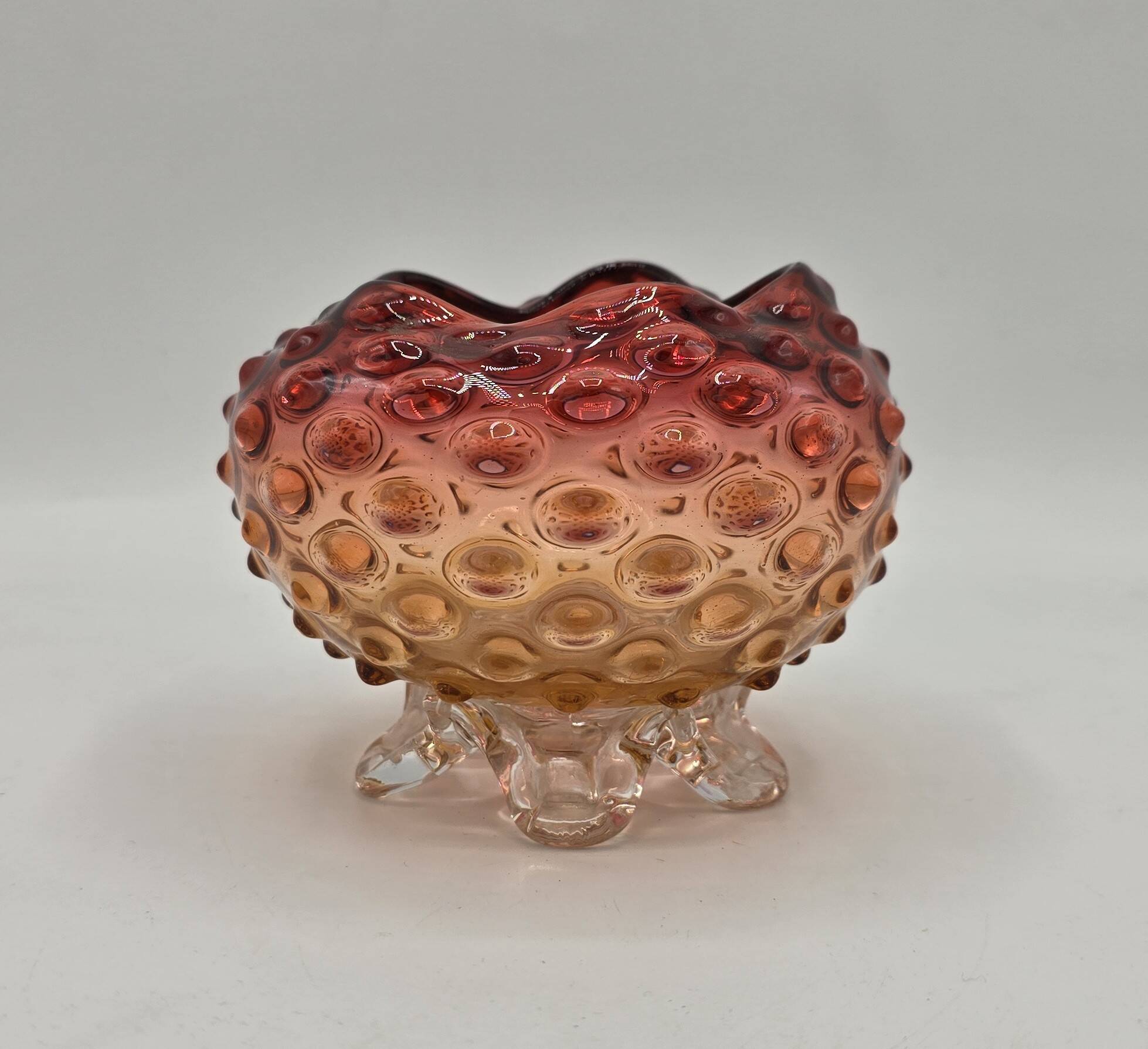 Bowl - glass pocket bowl with bubble decoration - Czechoslovakia, circa 19