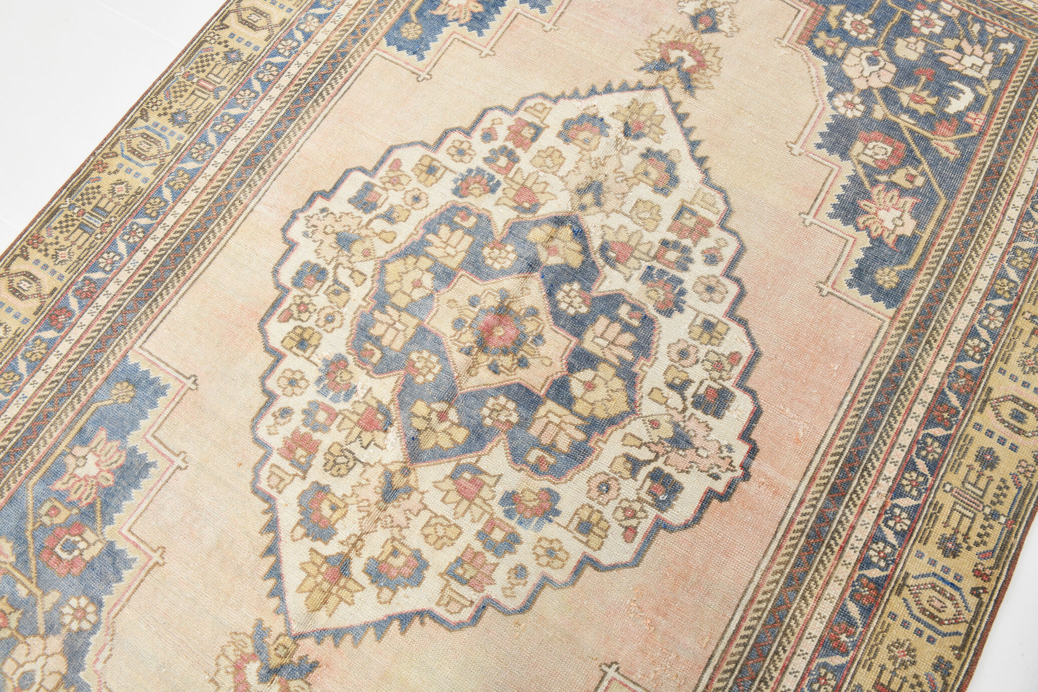 5x9 tan beige & blue oushak rug, 151x263cm