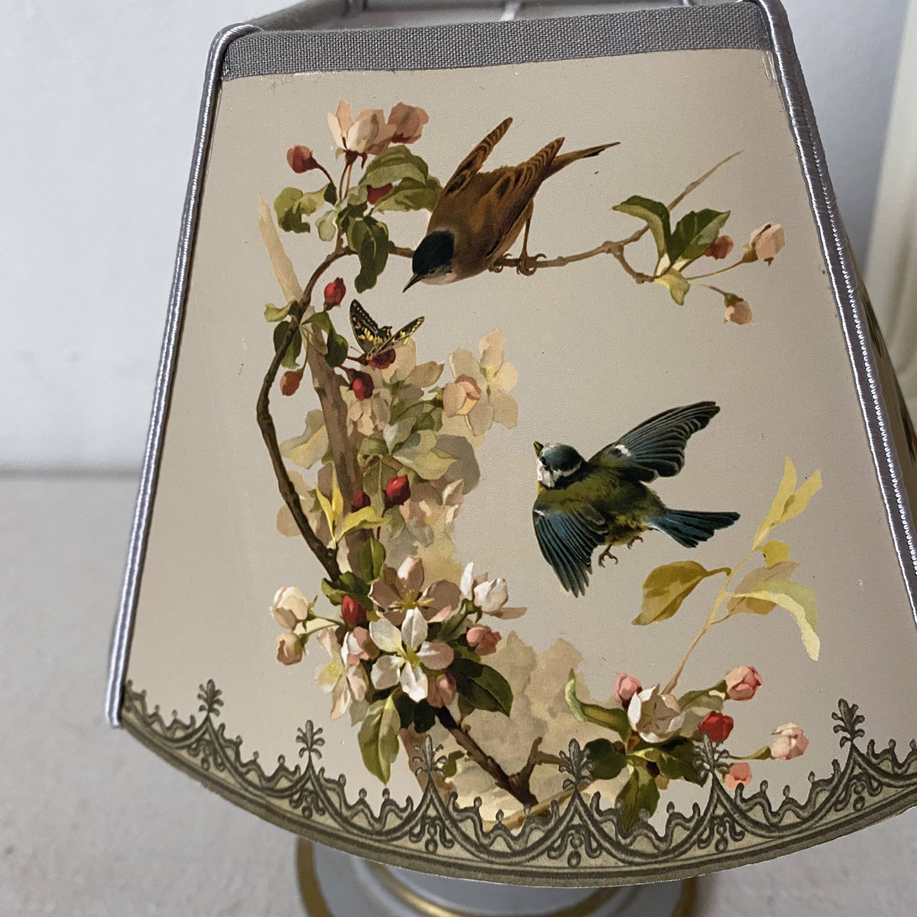 Vintage lamp, Tillier parakeets and sparrows lampshade