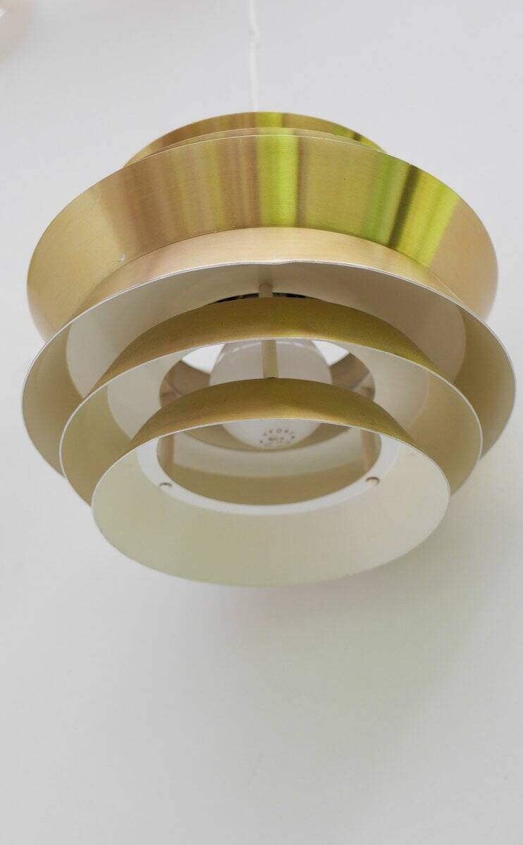 Brass-coloured metal pendant Trava lamps by Carl Thore, Sweden from Granhaga Metallindustri, 1960s, set of 2