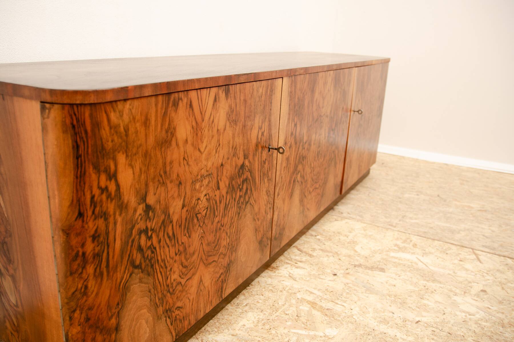 Fully renovated art deco walnut sideboard, 1930s, czechoslovakia