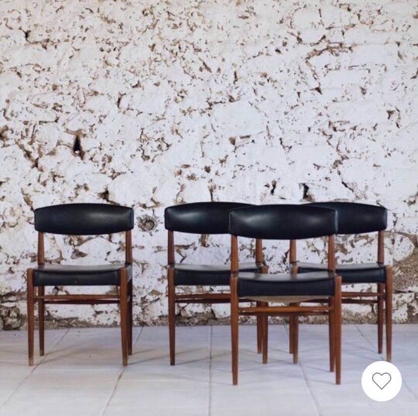 Set of Scandinavian chairs in faux leather and wood from the 1960s.