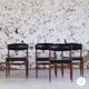 Set of Scandinavian chairs in faux leather and wood from the 1960s.