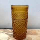 Service Ancien Jus Carafe + 6 Verres Verre Moulé Orange Géométrique Vintage
