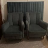 lot pair of signed armchairs with headboard