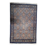 1950s handmade wool floral rug, ivory and blue, 98 × 145 cm