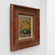 Still life with yellow flowers in a vase, ca. 1930-1950