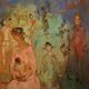 Italian painting, Family of Acrobats, dated 1981