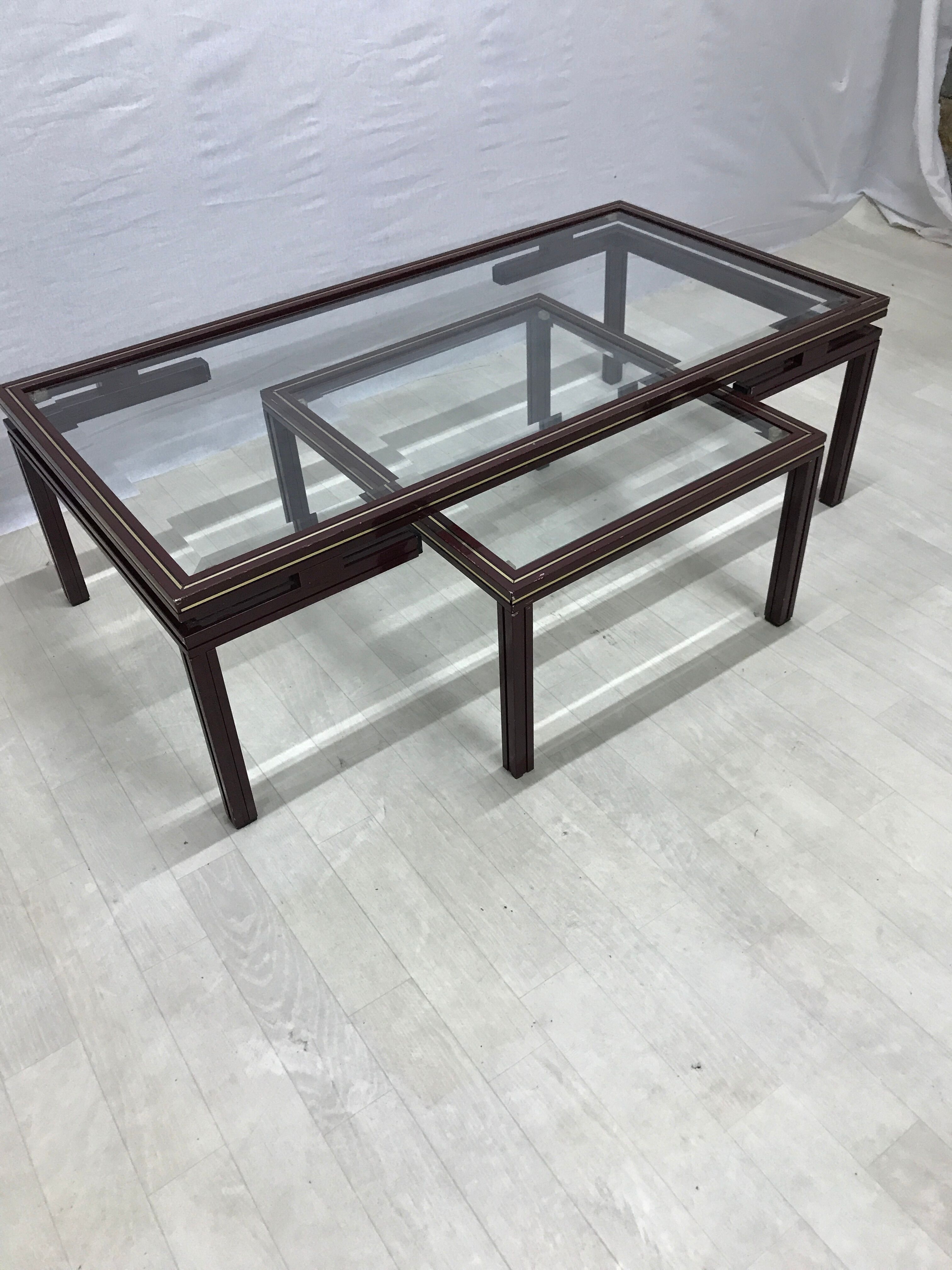 Pierre Vandel metal lacquered stone bass table and glass