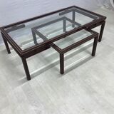 Pierre Vandel metal lacquered stone bass table and glass